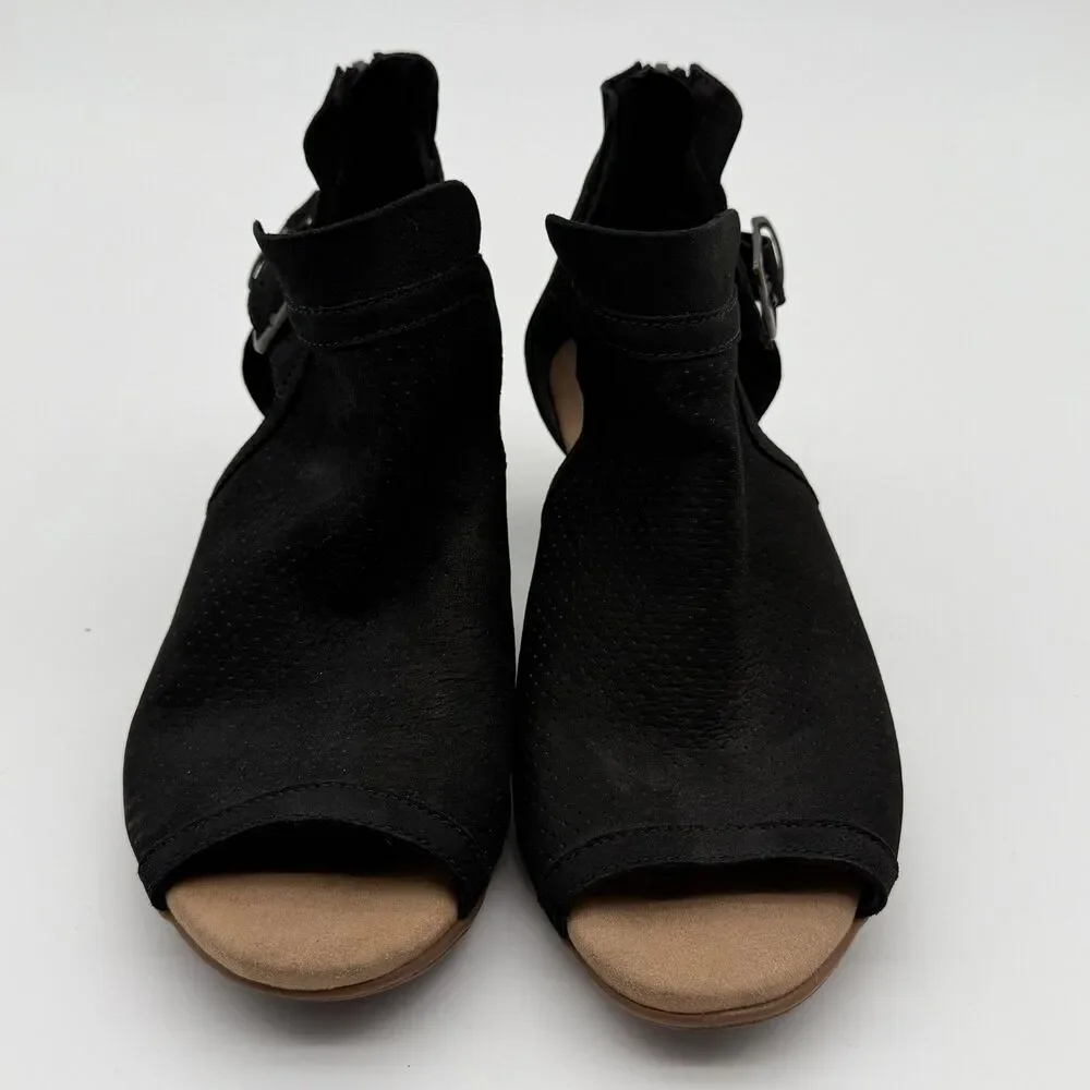 Clarks Valarie Kimble‎ Black Suede Open Toe Bootie size 8.5